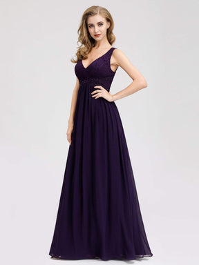Color=Dark Purple | Sleeveless V Neck Long Purple Evening Dress-Dark Purple 1