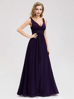 Color=Dark Purple | Sleeveless V Neck Long Purple Evening Dress-Dark Purple 4