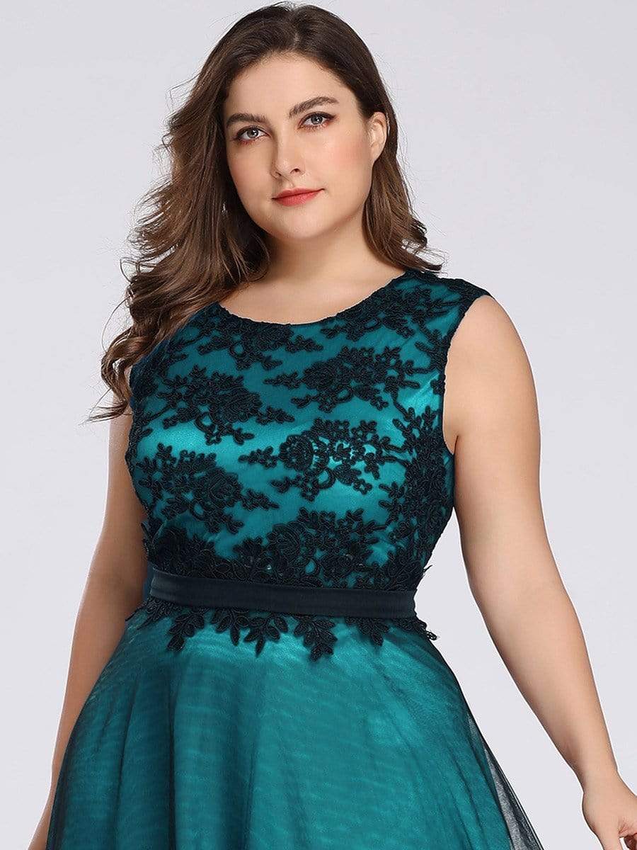 Color=Dark Green | Plus Size Sleeveless Evening Dress With Black Brocade-Dark Green 5