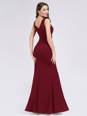 Color=Red | Women'S Long V Neck Formal Evening Dress-Red 2
