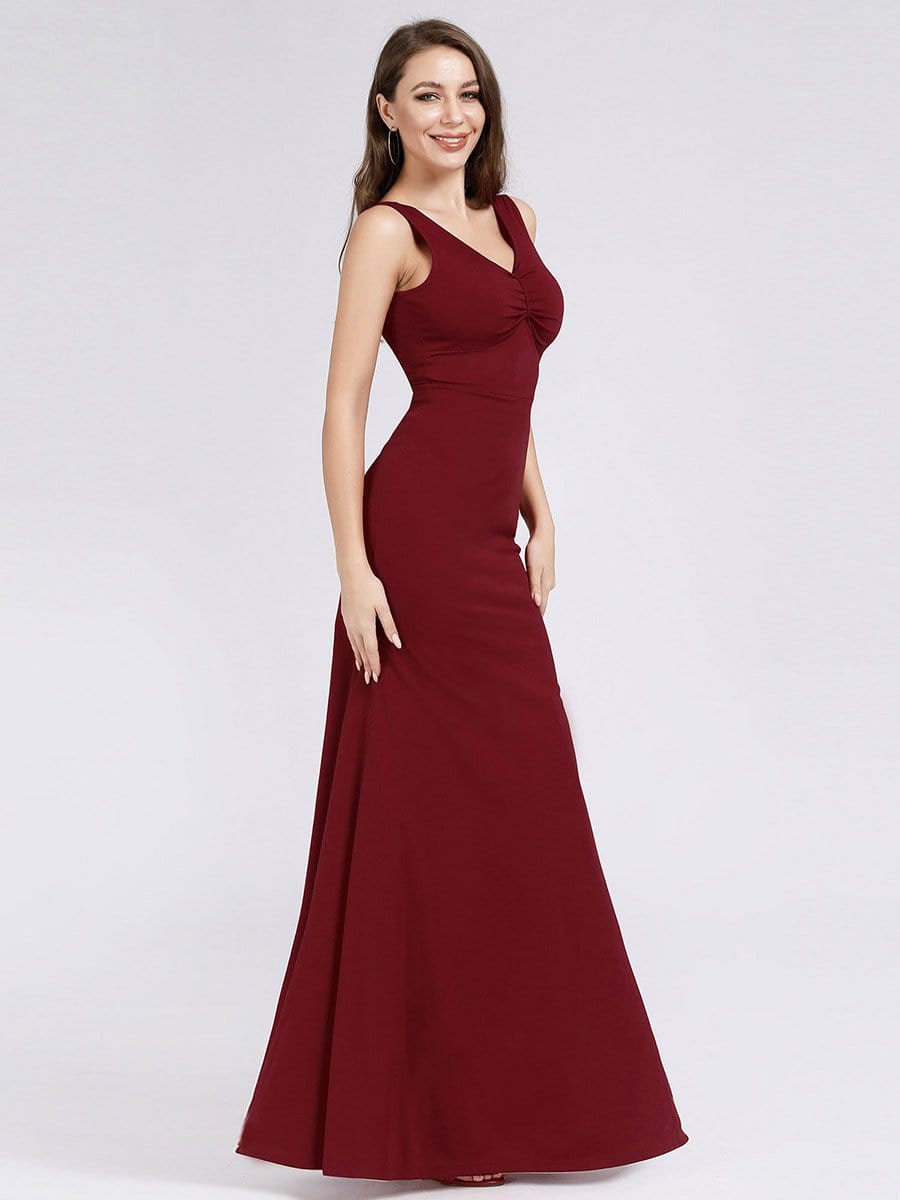 Color=Red | Women'S Long V Neck Formal Evening Dress-Red 4