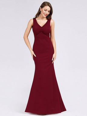 Color=Red | Women'S Long V Neck Formal Evening Dress-Red 1