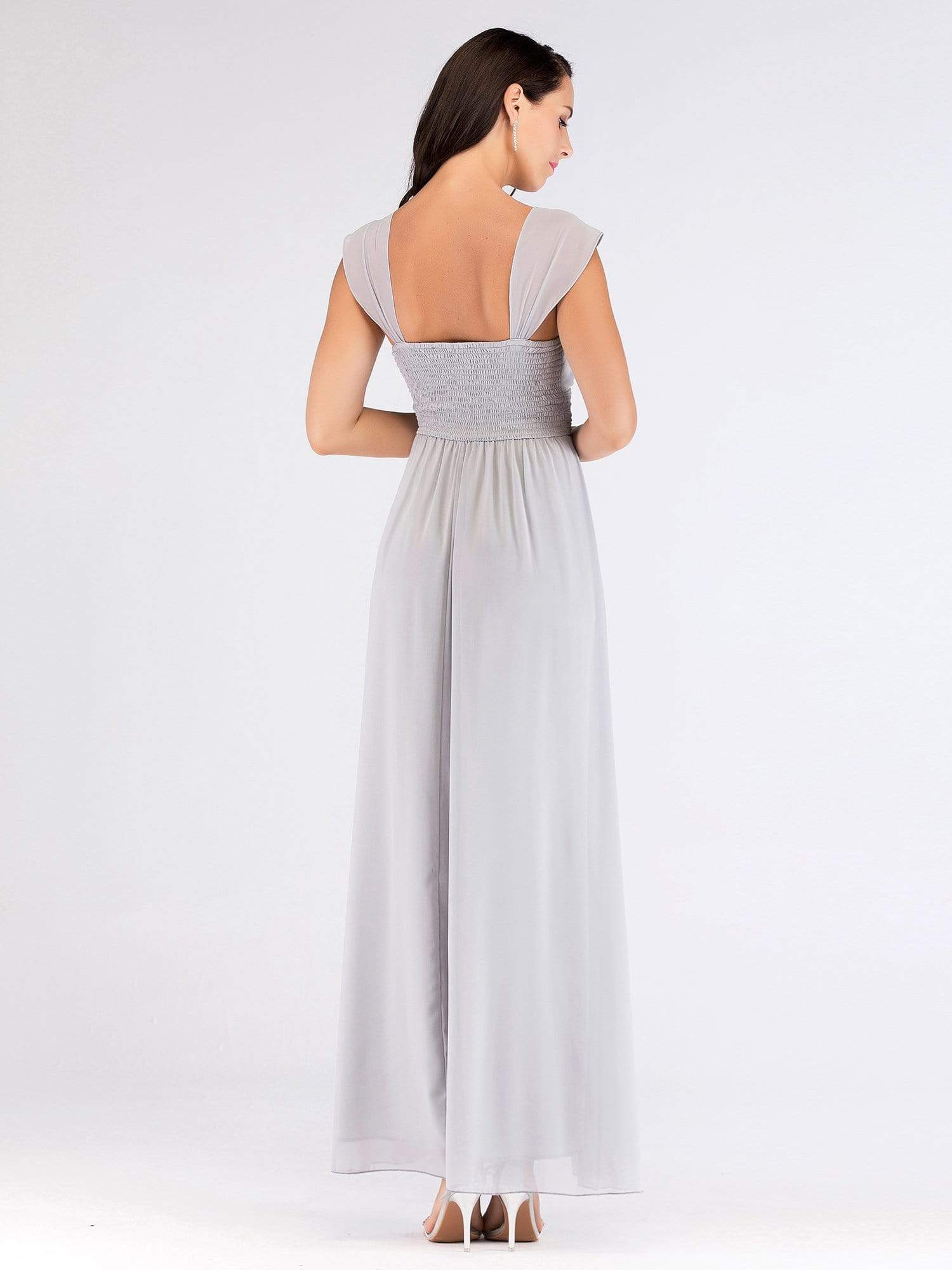 Color=Grey | Women'S Elegant Square Neck Floor Length Evening Party Dress.-Grey 2