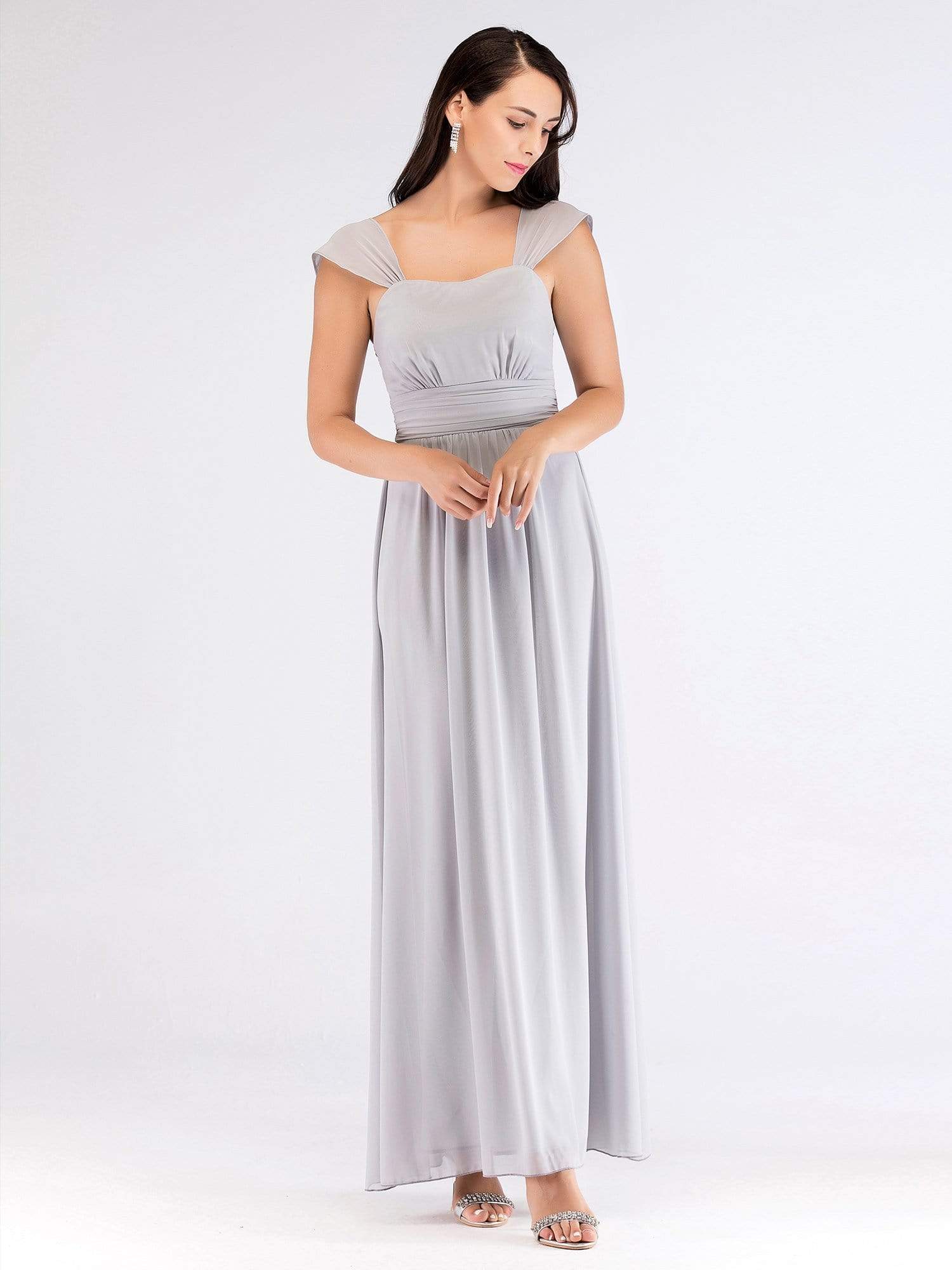 Color=Grey | Women'S Elegant Square Neck Floor Length Evening Party Dress.-Grey 1