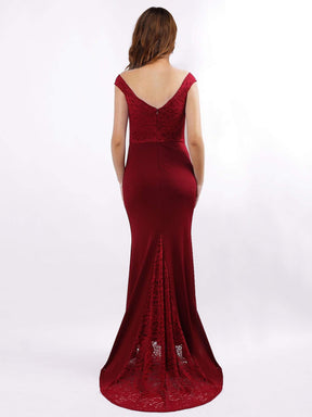 Color=Burgundy | Women'S Sexy V Neck Floor Length Evening Dress-Burgundy 2