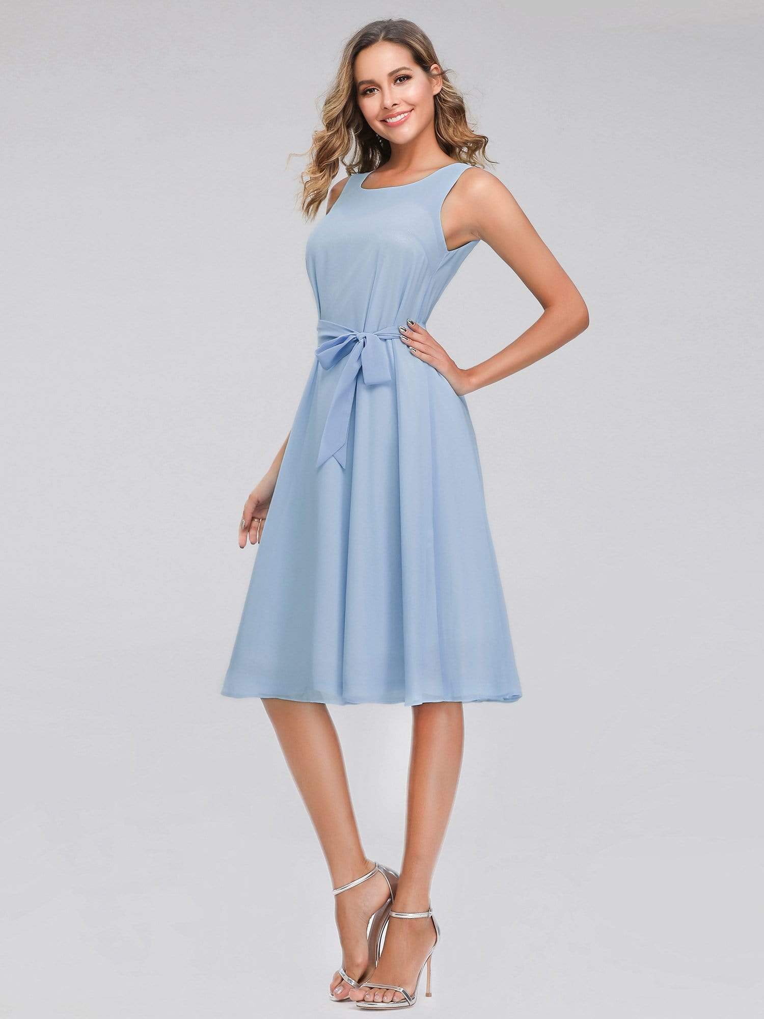 Color=Sky Blue | Women Short Illusion Casual Dress-Sky Blue 3