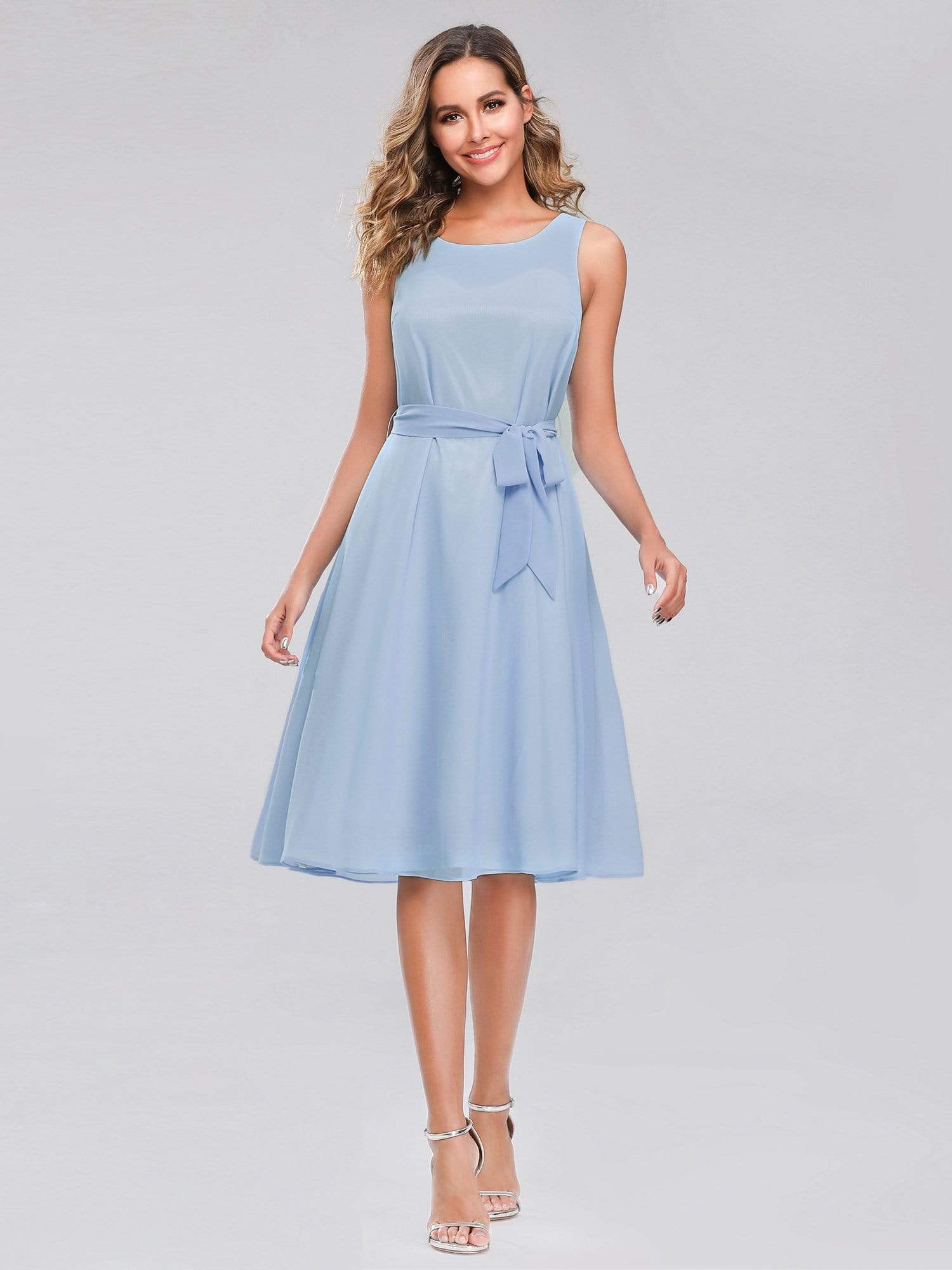 Color=Sky Blue | Women Short Illusion Casual Dress-Sky Blue 4