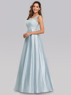 Color=Sky Blue | Long Sleeveless Lace Satin O-Neck Wedding Bridesmaid Dresses-Sky Blue 3
