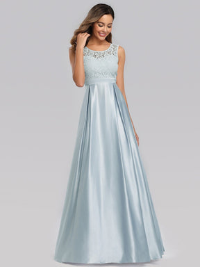 Color=Sky Blue | Long Sleeveless Lace Satin O-Neck Wedding Bridesmaid Dresses-Sky Blue 4