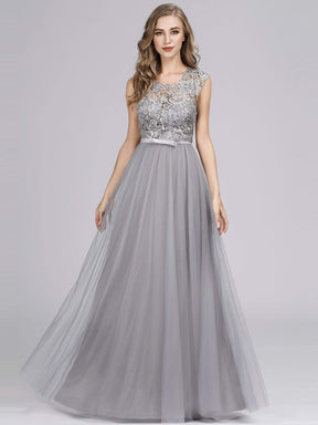 Color=Grey | Long Floor Length Lace O Neck Illusion Formal Dress Prom Dress-Grey 4