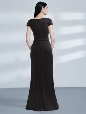 Color=Black | Cap Sleeve Beaded Long Black Evening Dress-Black 2