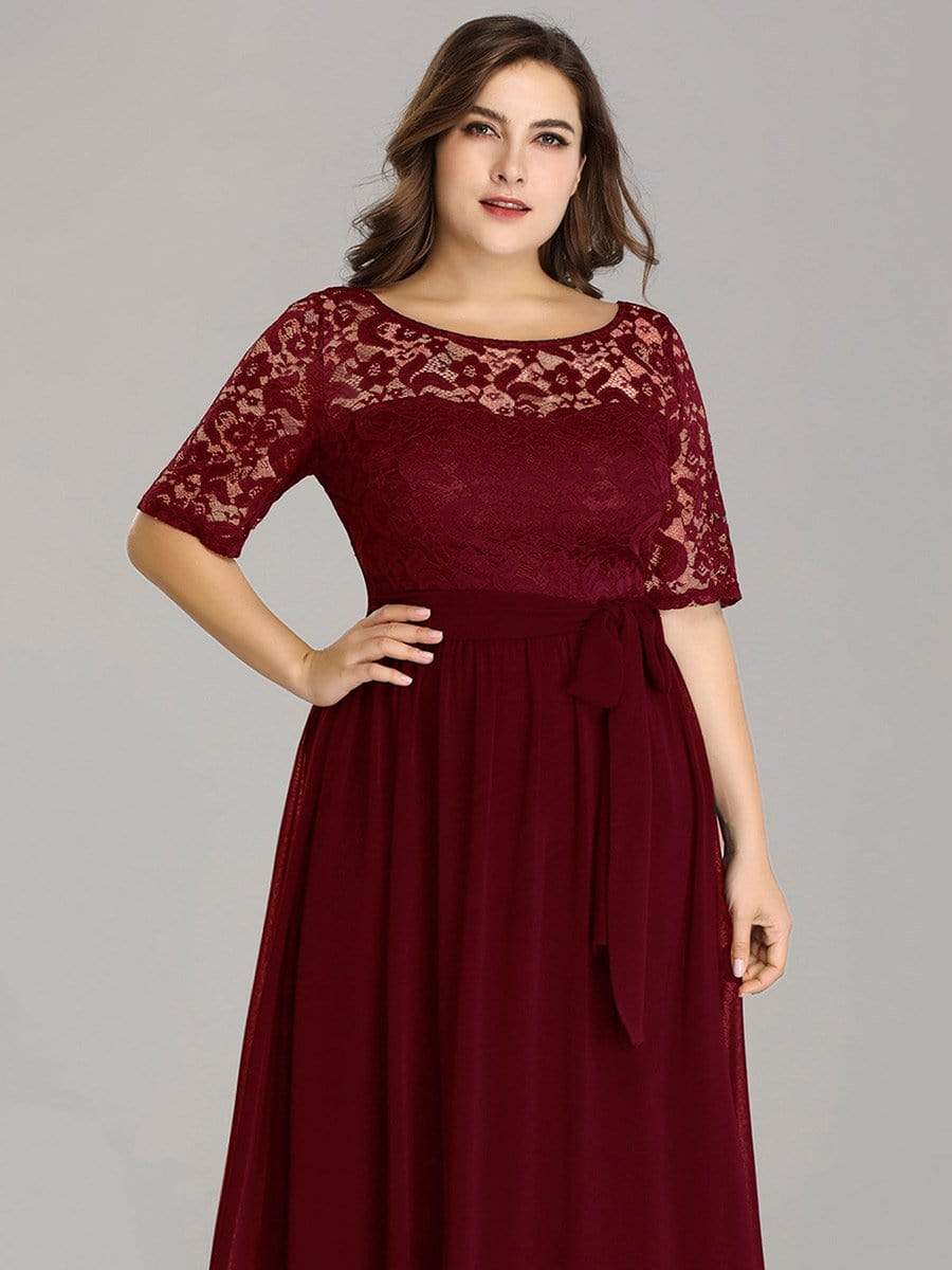 COLOR=Burgundy | Plus Size Long Sleeve Floor Length Evening Dress-Burgundy 5