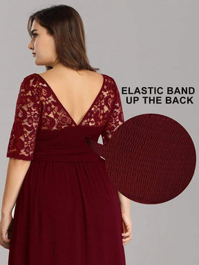 Color=Burgundy | Plus Size Long Sleeve Floor Length Evening Dress-Burgundy 6