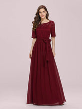 Color=Burgundy | Plus Size Long Sleeve Floor Length Evening Dress-Burgundy 1