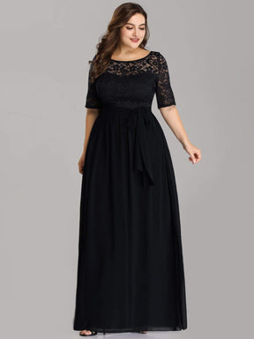 Color=Black | Plus Size Long Sleeve Floor Length Evening Dress-Black 3
