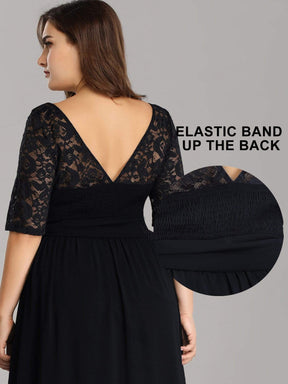 Color=Black | Plus Size Long Sleeve Floor Length Evening Dress-Black 6