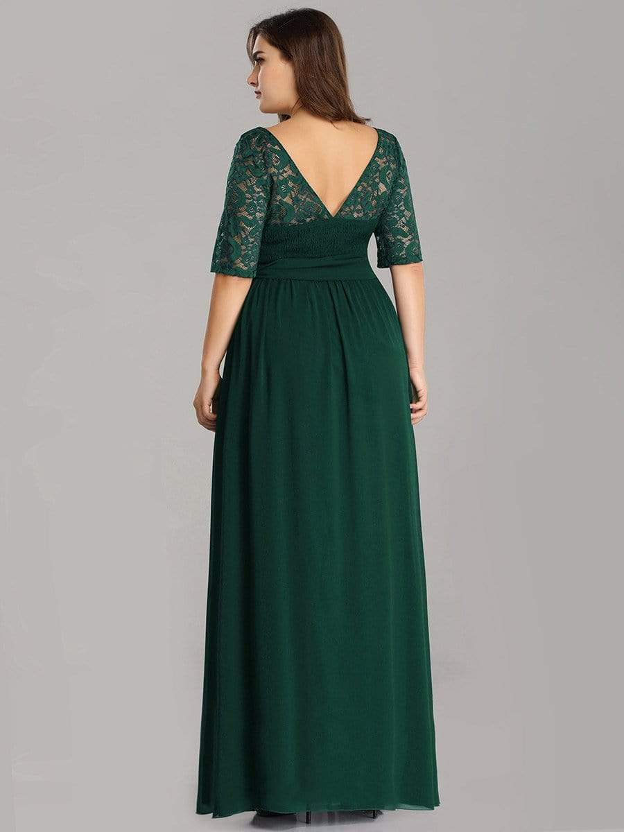 COLOR=Dark Green | Plus Size Long Sleeve Floor Length Evening Dress-Dark Green 2