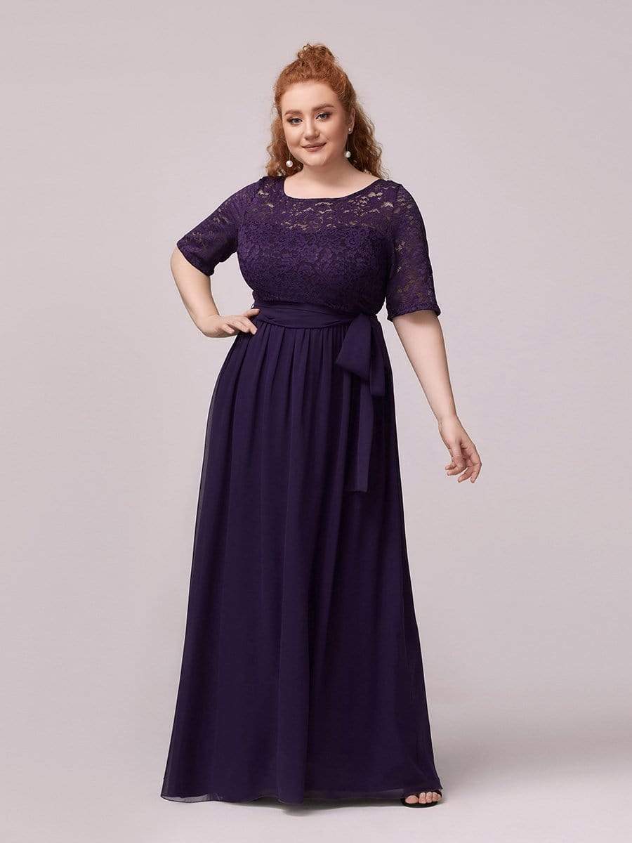 COLOR=Dark Purple | Plus Size Long Sleeve Floor Length Evening Dress-Dark Purple 5