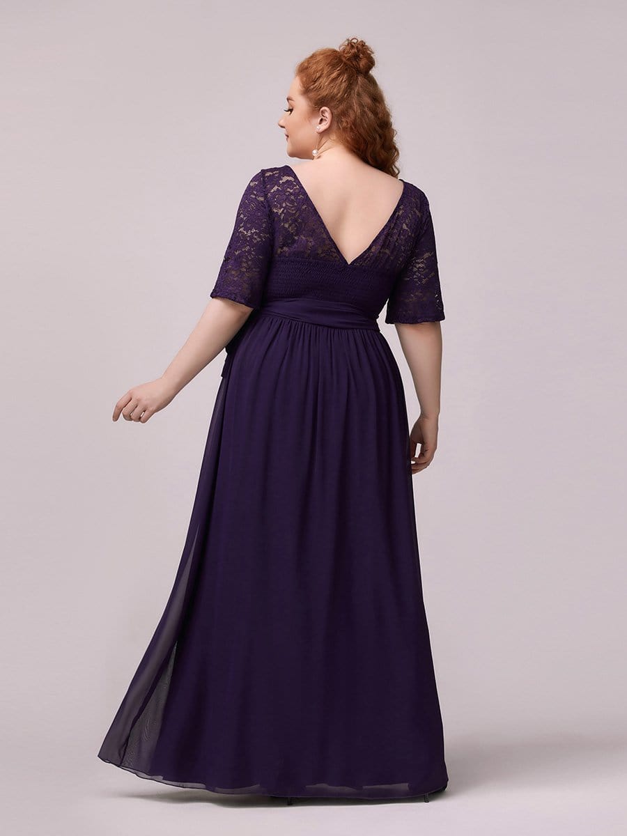 COLOR=Dark Purple | Plus Size Long Sleeve Floor Length Evening Dress-Dark Purple 2