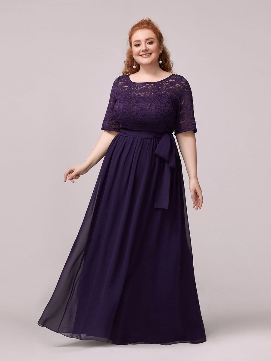 COLOR=Dark Purple | Plus Size Long Sleeve Floor Length Evening Dress-Dark Purple 1