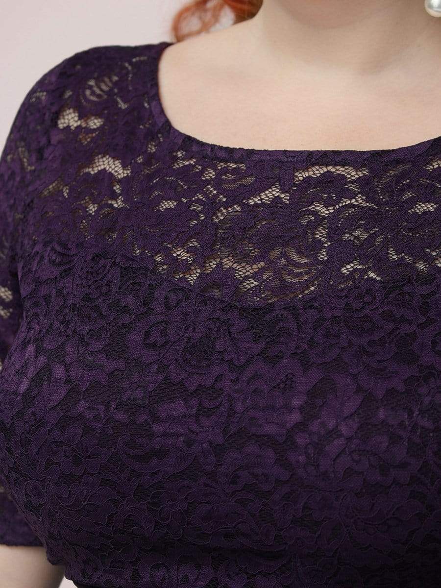 COLOR=Dark Purple | Plus Size Long Sleeve Floor Length Evening Dress-Dark Purple 4