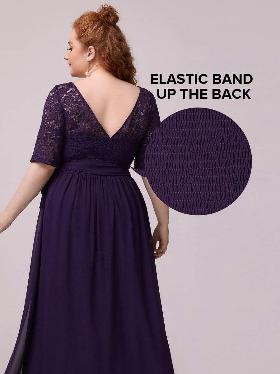 COLOR=Dark Purple | Plus Size Long Sleeve Floor Length Evening Dress-Dark Purple 3