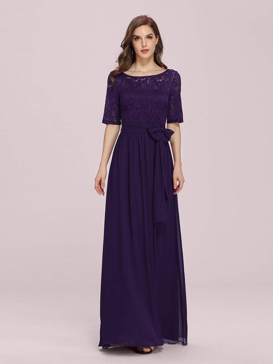 COLOR=Dark Purple | Plus Size Long Sleeve Floor Length Evening Dress-Dark Purple 4