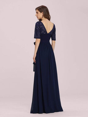 Color=Navy Blue | Plus Size Long Sleeve Floor Length Evening Dress-Navy Blue 2