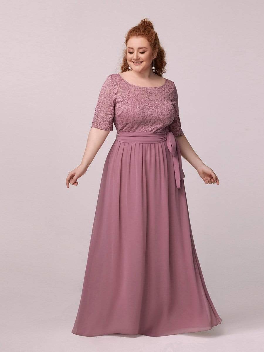 COLOR=Purple Orchid | Plus Size Long Sleeve Floor Length Evening Dress-Purple Orchid 1