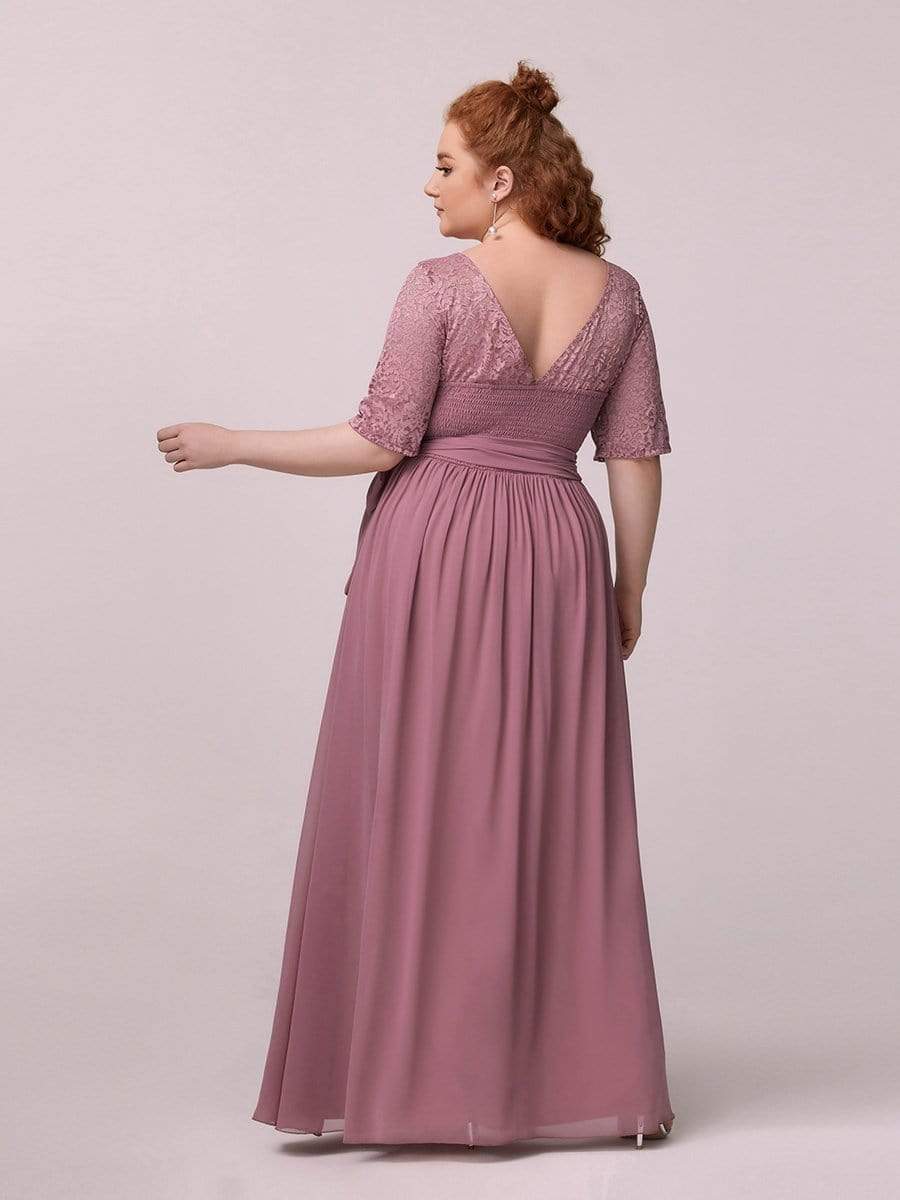 COLOR=Purple Orchid | Plus Size Long Sleeve Floor Length Evening Dress-Purple Orchid 2