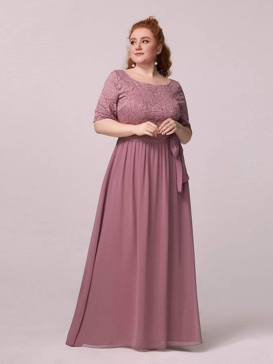 COLOR=Purple Orchid | Plus Size Long Sleeve Floor Length Evening Dress-Purple Orchid 5