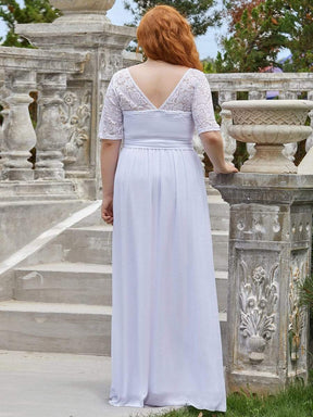 COLOR=White | Plus Size Long Sleeve Floor Length Evening Dress-White 2