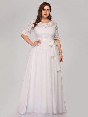 COLOR=White | Plus Size Long Sleeve Floor Length Evening Dress-White 3