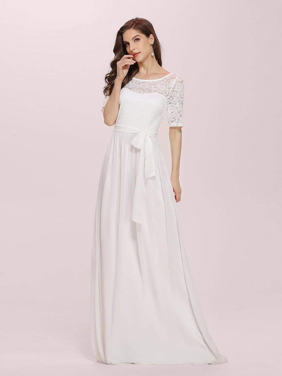 COLOR=White | Plus Size Long Sleeve Floor Length Evening Dress-White 3
