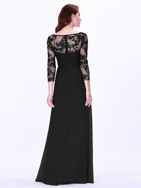 COLOR=Black | Floor Length Evening Dress With Sheer Lace Bodice-Black 2