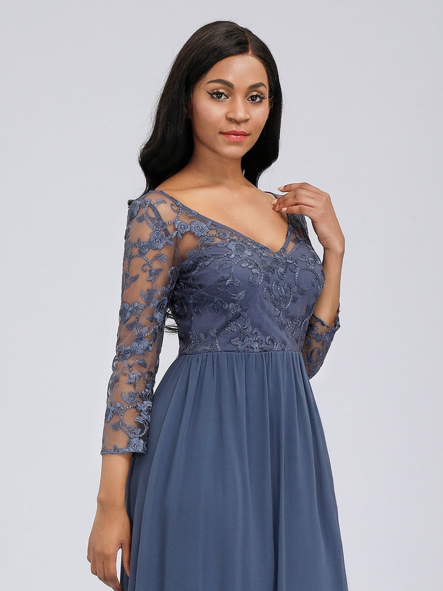 COLOR=Dusty Navy | Floor Length Evening Dress With Sheer Lace Bodice-Dusty Navy 19