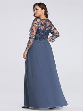 COLOR=Dusty Navy | Floor Length Evening Dress With Sheer Lace Bodice-Dusty Navy 11