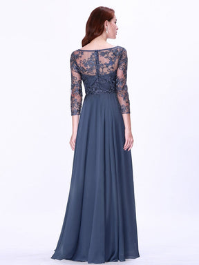 COLOR=Dusty Navy | Floor Length Evening Dress With Sheer Lace Bodice-Dusty Navy 6