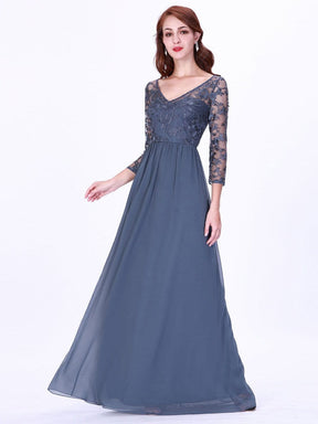 COLOR=Dusty Navy | Floor Length Evening Dress With Sheer Lace Bodice-Dusty Navy 4