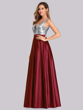 Color=Burgundy | Floor Length Sequin And Satin Prom Dress-Burgundy 3