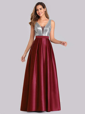 Color=Burgundy | Floor Length Sequin And Satin Prom Dress-Burgundy 1