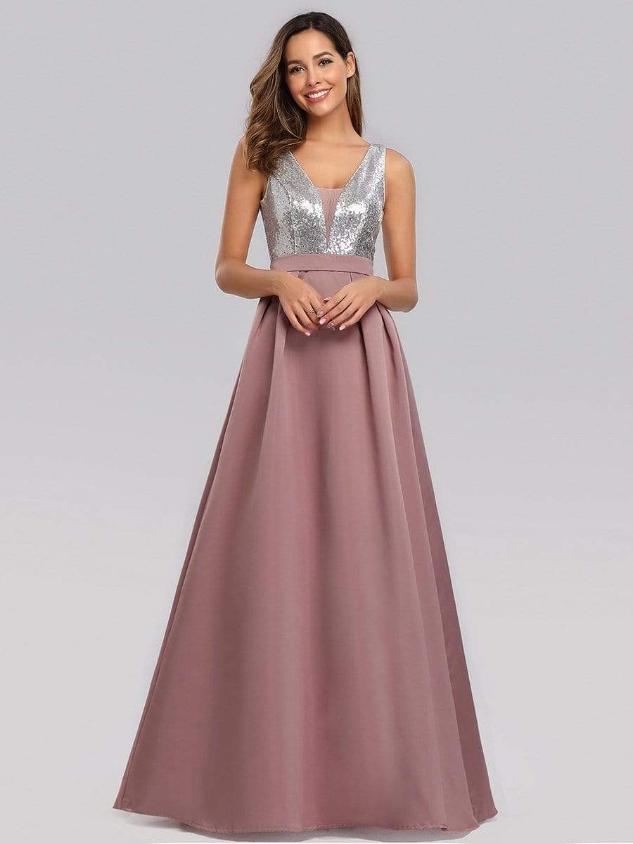 Color=Purple Orchid | Floor Length Sequin And Satin Prom Dress-Purple Orchid 1