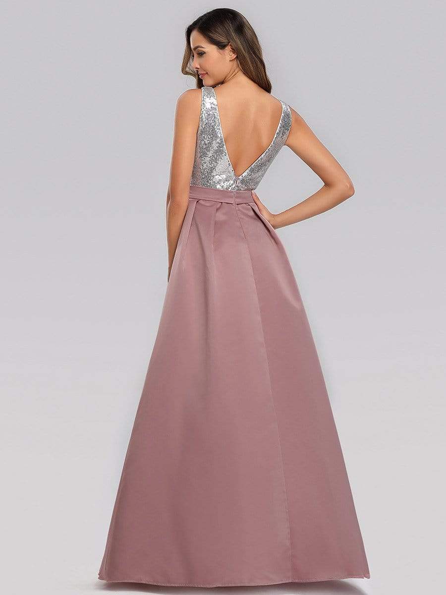 Color=Purple Orchid | Floor Length Sequin And Satin Prom Dress-Purple Orchid 2