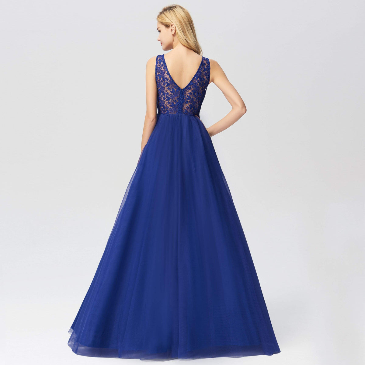 Color=Sapphire Blue | Elegant A Line V Neck See Through Long Bridesmaid Dress-Sapphire Blue 2
