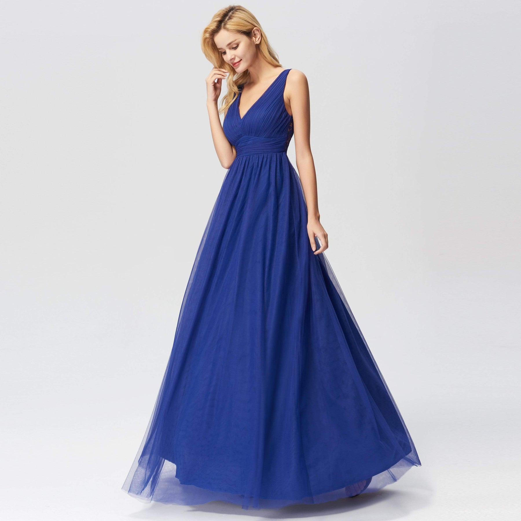 Color=Sapphire Blue | Elegant A Line V Neck See Through Long Bridesmaid Dress-Sapphire Blue 3