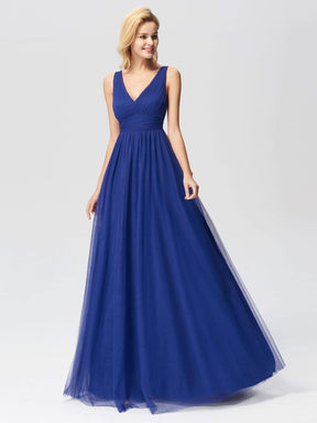 Color=Sapphire Blue | Elegant A Line V Neck See Through Long Bridesmaid Dress-Sapphire Blue 1