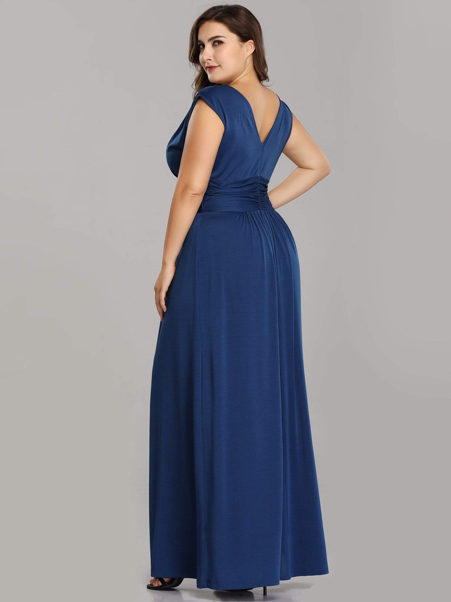Color=Sapphire Blue | Plus Size Elegant Long V Neck Evening Dress-Sapphire Blue 2