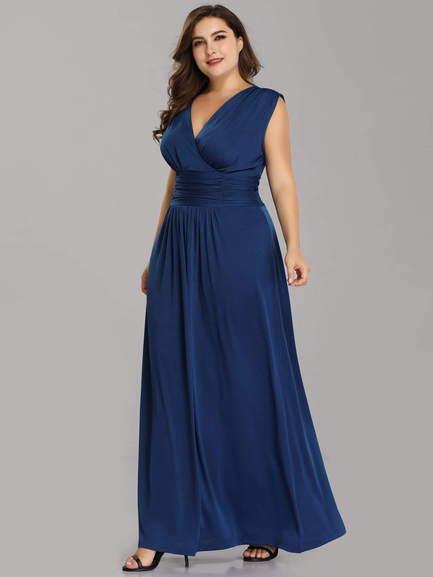 Color=Sapphire Blue | Plus Size Elegant Long V Neck Evening Dress-Sapphire Blue 3