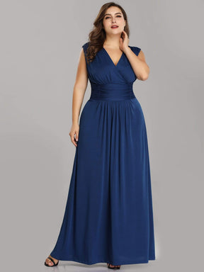 Color=Sapphire Blue | Plus Size Elegant Long V Neck Evening Dress-Sapphire Blue 4