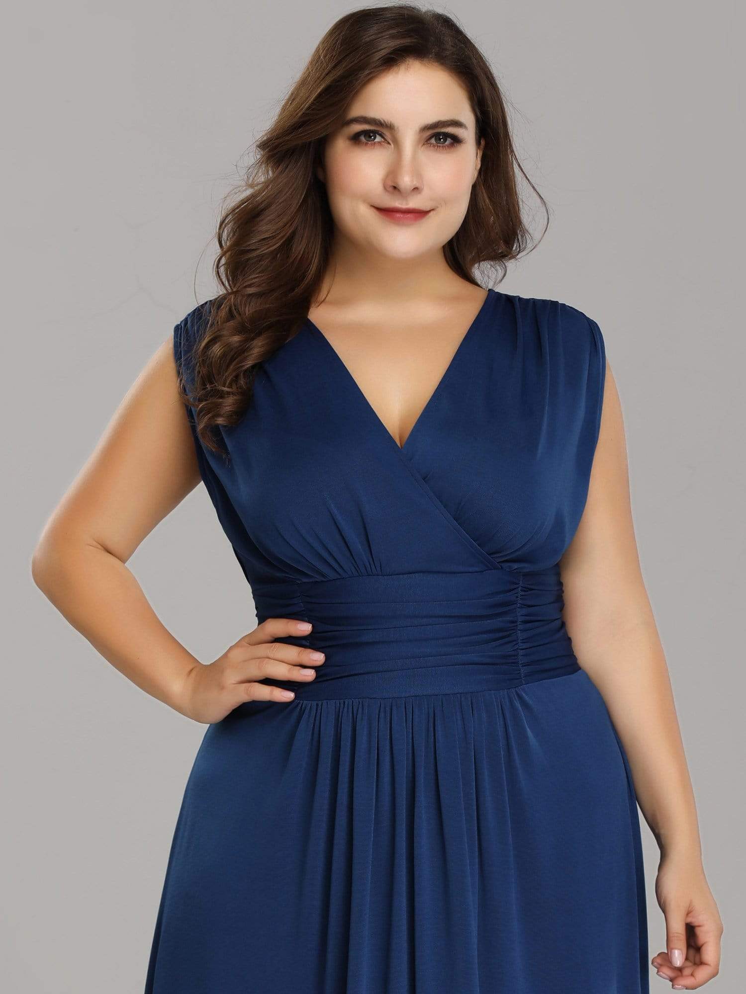 Color=Sapphire Blue | Plus Size Elegant Long V Neck Evening Dress-Sapphire Blue 5